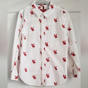 Kids button down dancing Santa shirt
